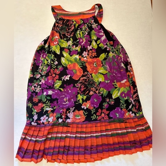 Lane Bryant sleeveless floral & striped pattern dress w/pleated hem. Sz-14. X14 - Picture 6 of 10